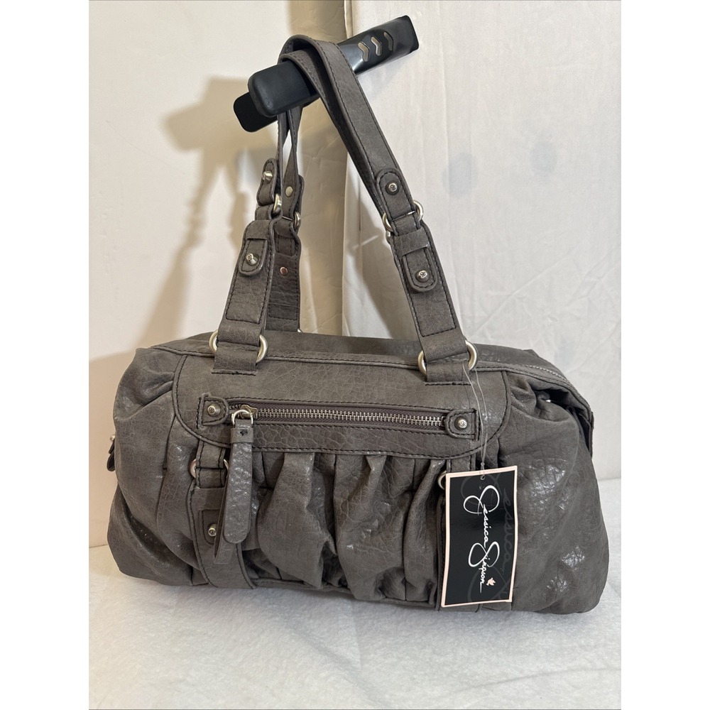 Jessica Simpson Y2K Handbag Real Leather‎ Gray Silver Hardware Boho Satchel NWT